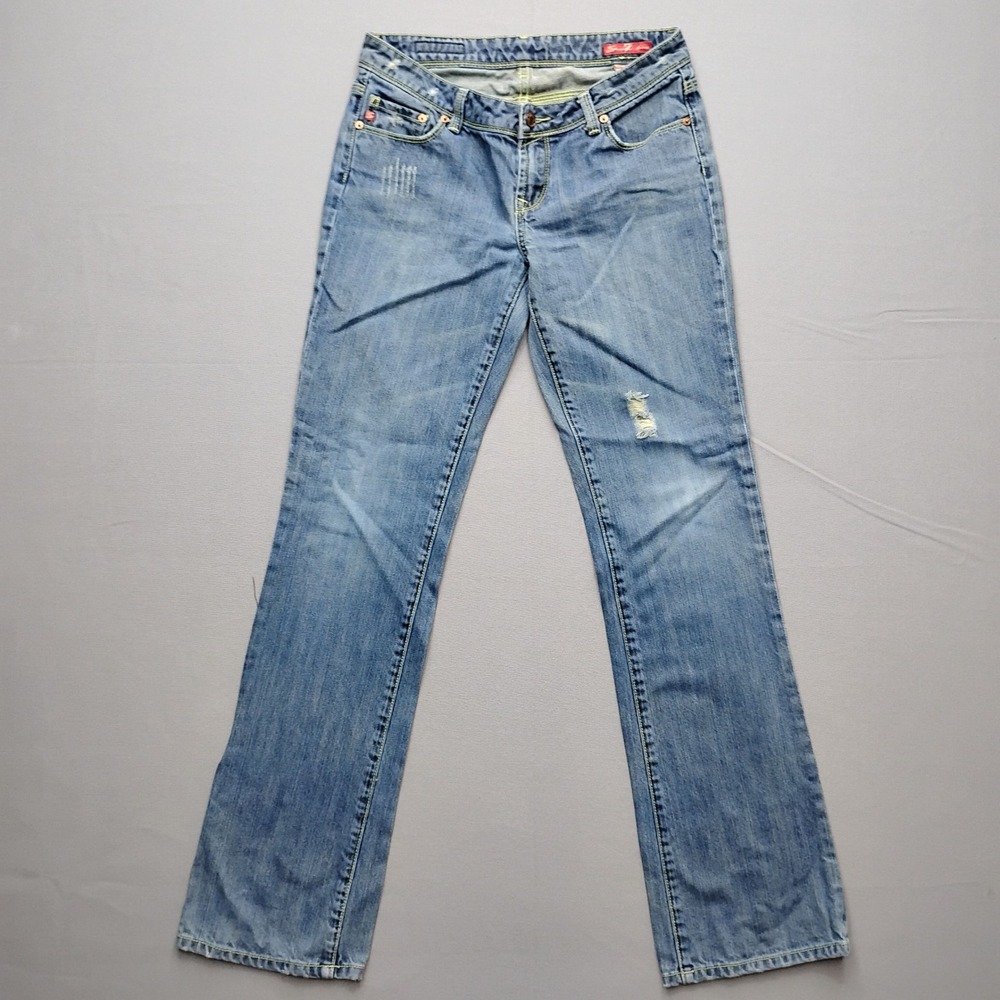 Seven7 Women Blue Distressed Bootcut Jeans Size 29